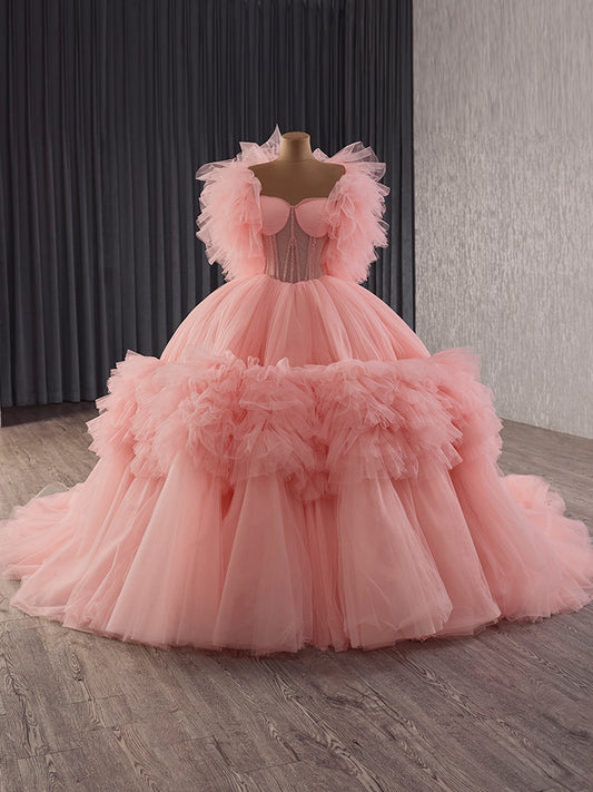 Luxury Model Tull Sweetheart Sleeveless Ball Gown Quinceanera Evening Dress 251024