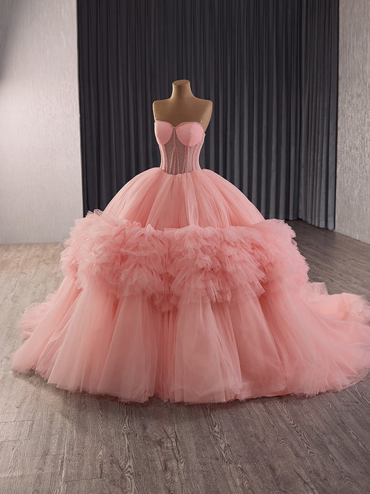 Luxury Model Tull Sweetheart Sleeveless Ball Gown Quinceanera Evening Dress 251024
