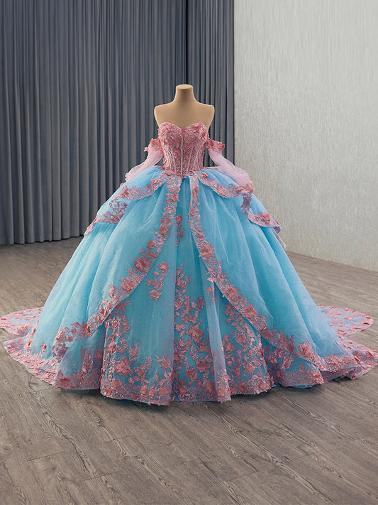 Luxury Model Off The Shoulder Long Sleeve Ball Gown Quinceanera Dress 251026