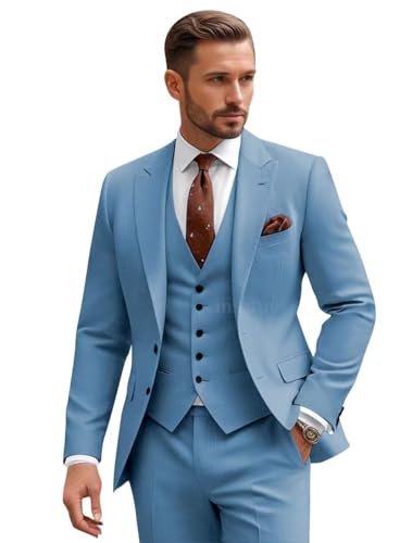 3 Piece Suits for Men Wedding Slim Fit Man Suit Sets Single Breasted Two Button Peak Lapel Blazer Vest Pants Set