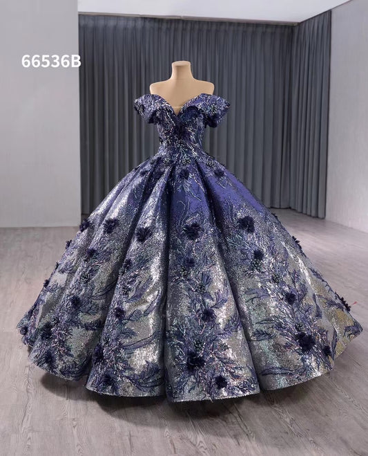 Luxury Model Blue Sleeveless Floor Length Ball Gown Prom Dress 66536B