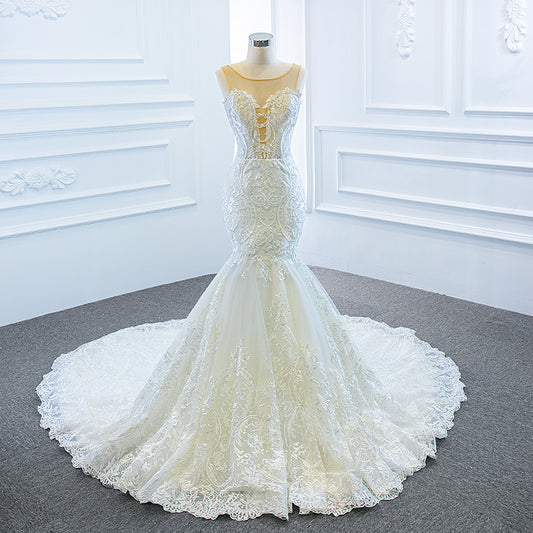 Luxury Model Lace Sleeveless Long Wedding Dress 66594