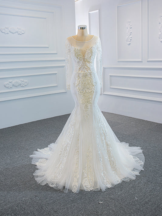 Luxury Model Lace Long Sleeve Mermaid Wedding Dress 66624