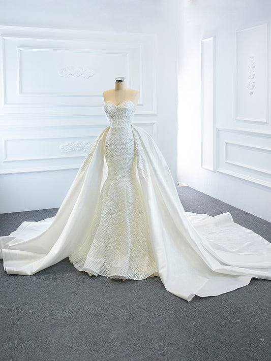 Luxury Model Detchable Train Long Mermaid Wedding Dress 66660