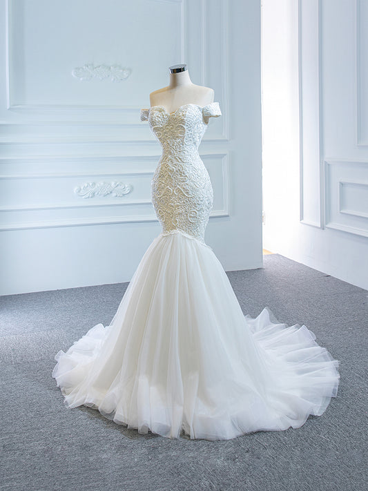 Luxury Model Off The Shoulder Long Mermaid Wedding Dress 66666