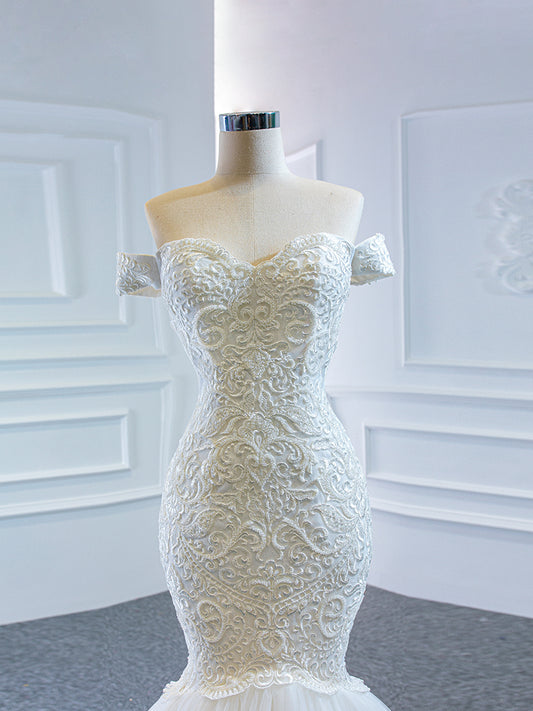 Luxury Model Off The Shoulder Long Mermaid Wedding Dress 66666