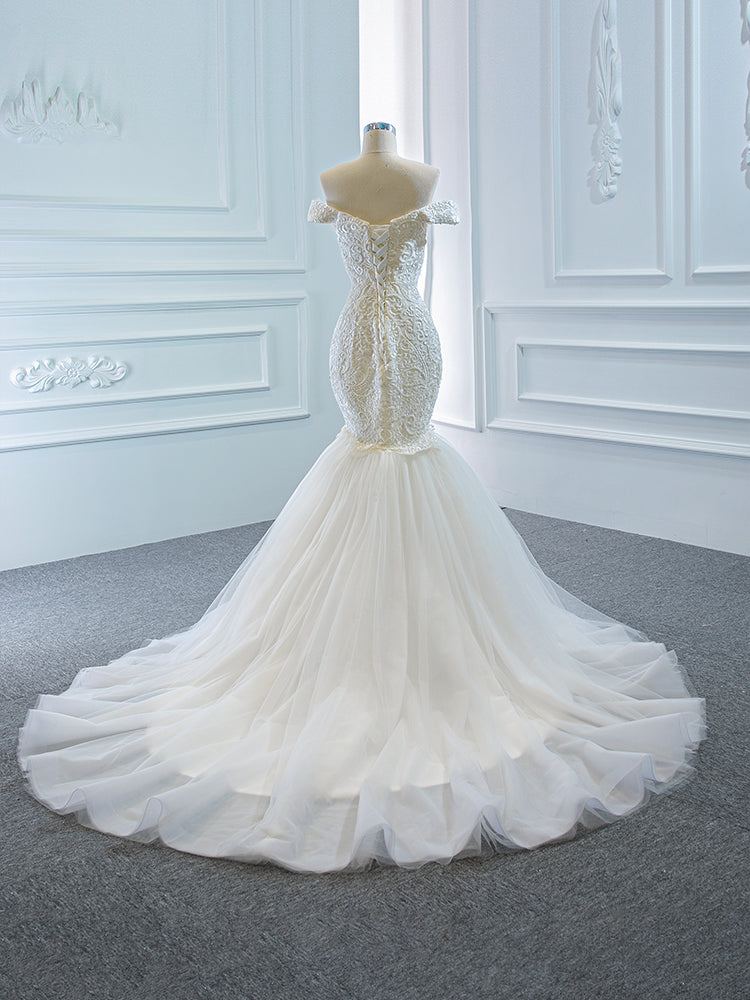 Luxury Model Off The Shoulder Long Mermaid Wedding Dress 66666