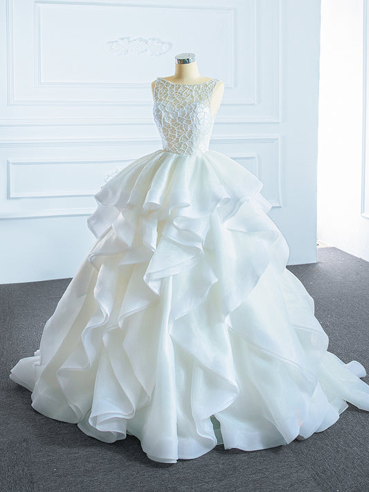 Luxury Model Sleeveless Ruffle Long Ball Gown Wedding Dress 66720