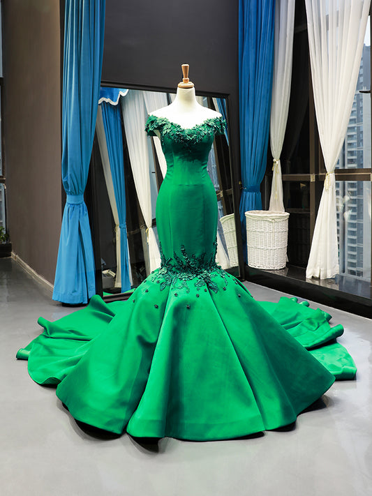 Luxury Model Green O Neck Sleeveless Mermaid Prom Dress Formal Evening