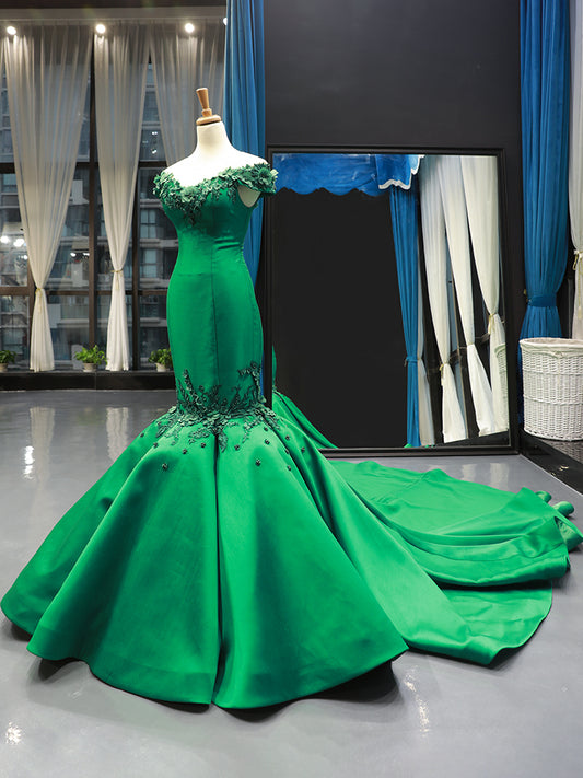 Luxury Model Green O Neck Sleeveless Mermaid Prom Dress Formal Evening