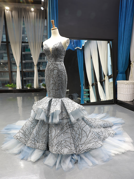 Luxury Model Sweetheart Neck Sleeveless Mermaid Prom Dress Formal Evening Dress 66809