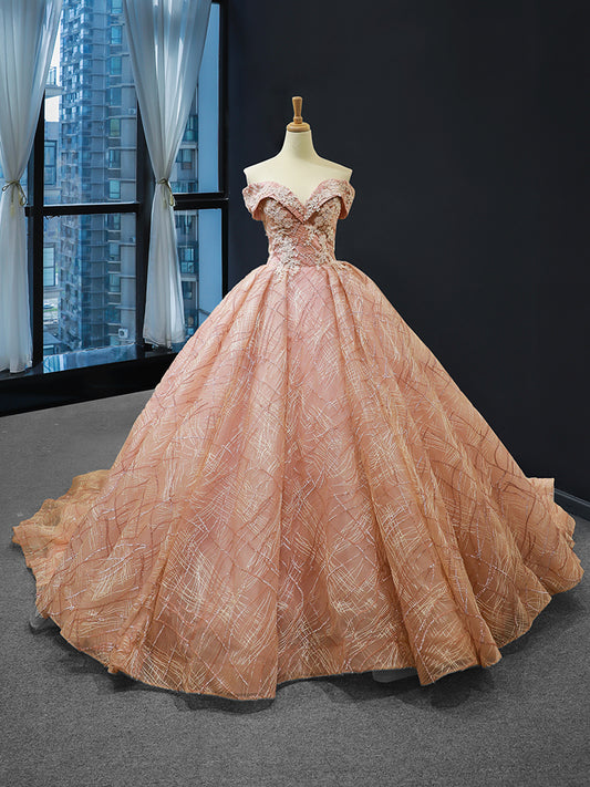 Luxury Model Pink Sweetheart Neck Sleeveless Ball Gown Prom Dress 66844