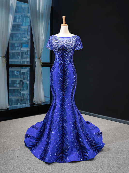 Luxury Model Royal Blue Mermaid Mermaid Formal Evening Dress Prom Gown 66855