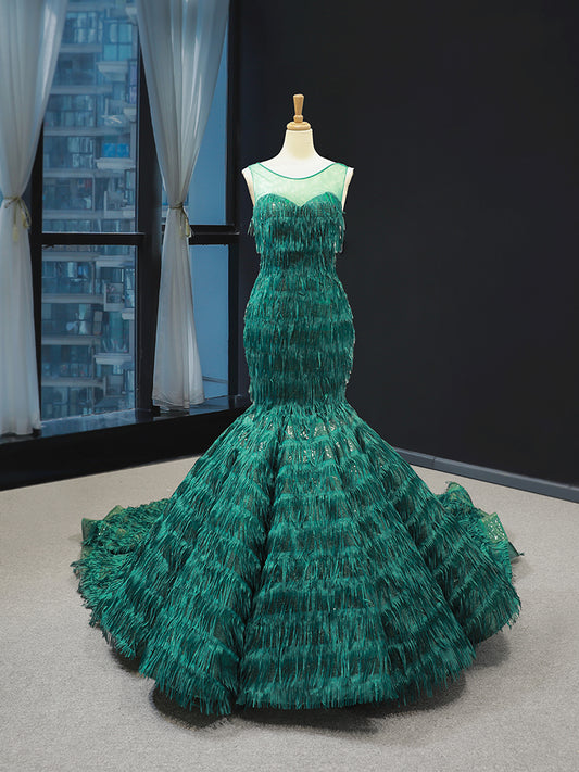 Luxury Model Green Mermaid Long Formal Evening Dress Prom Gown 66864