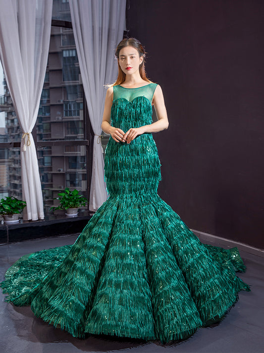 Luxury Model Green Mermaid Long Formal Evening Dress Prom Gown 66864
