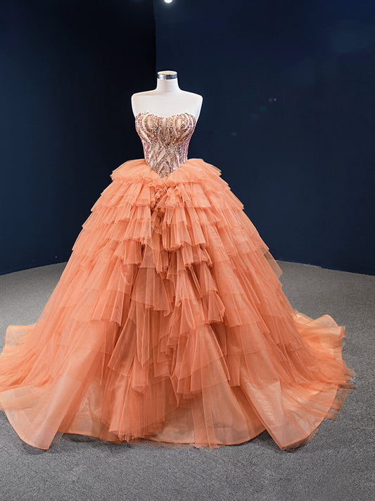 Luxury Model Orange Sweetheart Neck Long Ball Gown Quinceanera Dress 66934