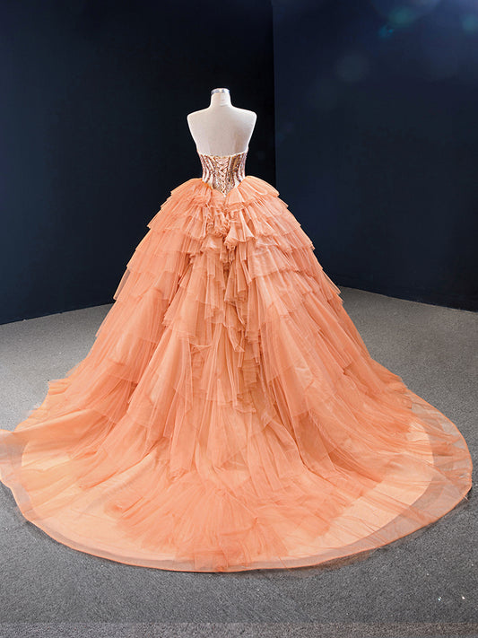 Luxury Model Orange Sweetheart Neck Long Ball Gown Quinceanera Dress 66934