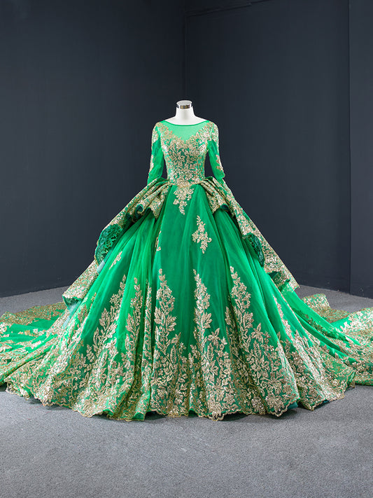 Luxury Model Green Long Sleeve Ball Gown Quinceanera Dress 66949