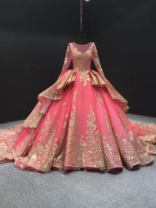 Luxury Model Green Long Sleeve Ball Gown Quinceanera Dress 66949