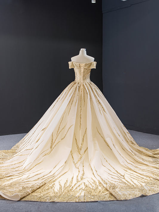 Luxury Model Gold Off The Shoulder Ball Gown Quinceanera Dress 67013