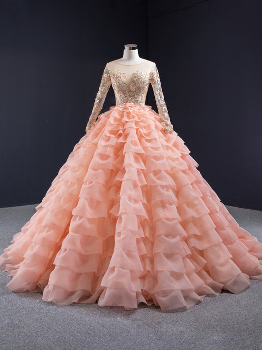 Luxury Model Orange Flower Scoop Neck Ball Gown Prom Dress 67019