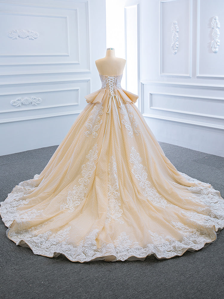 Luxury Model Champange Sleeveless Long Ball Gown Wedding Dress 67063