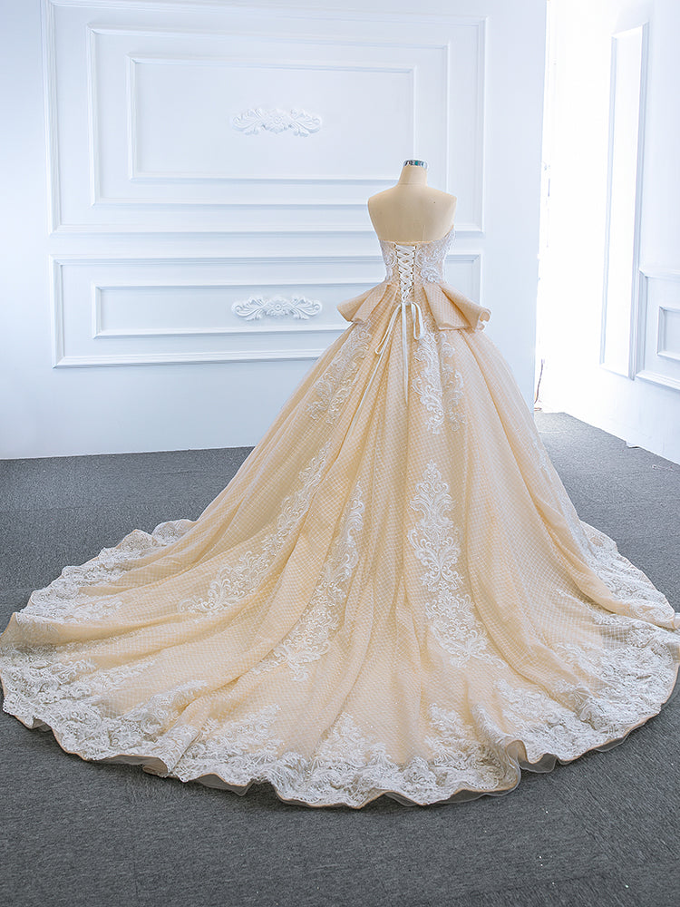 Luxury Model Champange Sleeveless Long Ball Gown Wedding Dress 67063