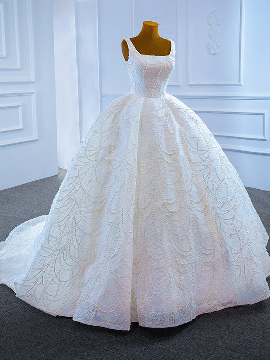 Luxury Model Square Neck Sleeveless Long Ball Gown Wedding Dress 67105