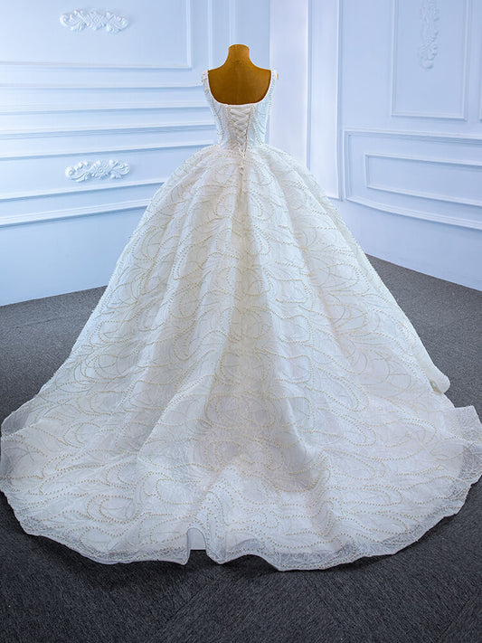 Luxury Model Square Neck Sleeveless Long Ball Gown Wedding Dress 67105