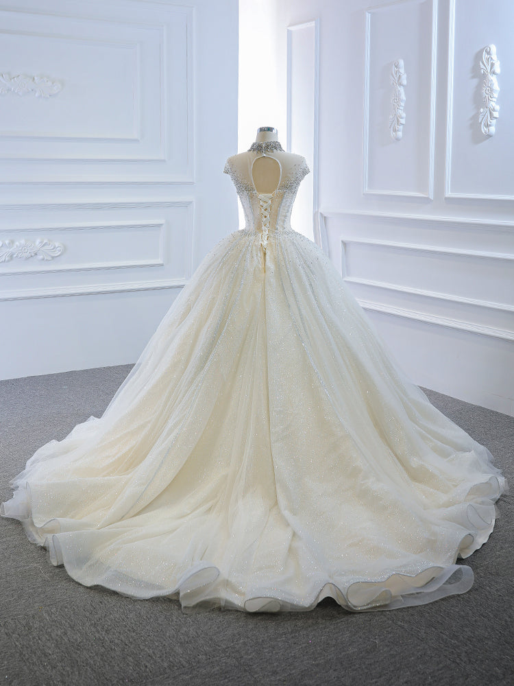 Luxury Model High Neck Sleeveless Long Ball Gown Wedding Dress 67114