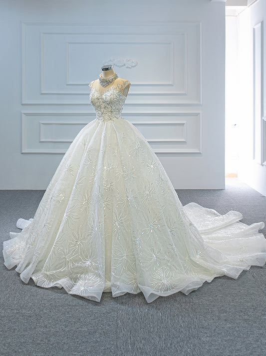 Luxury Model High Neck Sleeveless Long Ball Gown Wedding Dress 67118
