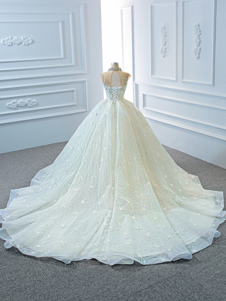 Luxury Model High Neck Sleeveless Long Ball Gown Wedding Dress 67118