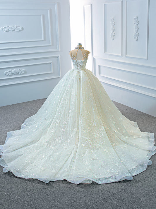 Luxury Model High Neck Sleeveless Long Ball Gown Wedding Dress 67118