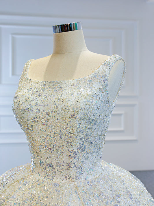 Luxury Model Scoop Neck Sleeveless Long Ball Gown Wedding Dress 67122