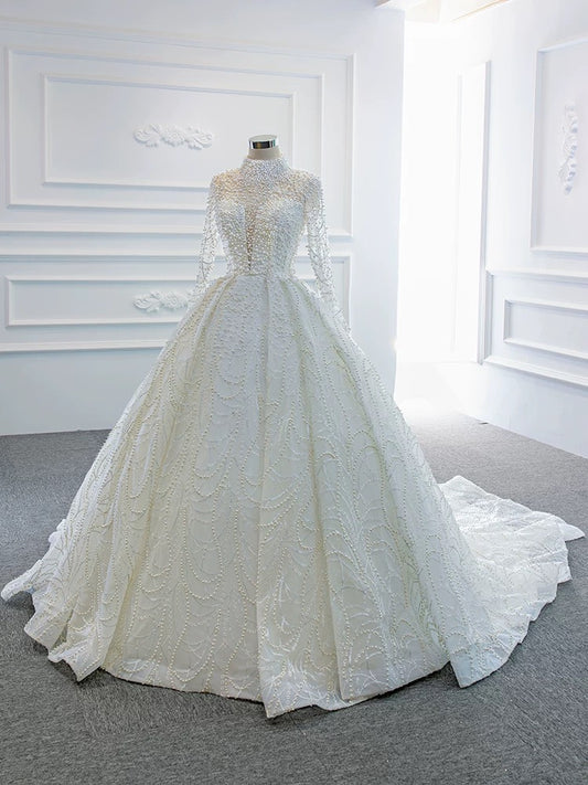 Luxury Model A Line Lot Of Pears Long Sleeve Wedding Dresses 67129