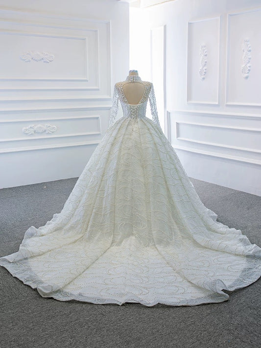Luxury Model A Line Lot Of Pears Long Sleeve Wedding Dresses 67129