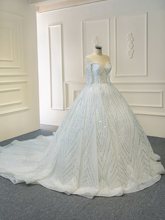 Luxury Model Sweetheart Neck Long Sleeve Ball Gown Wedding Dress 67131