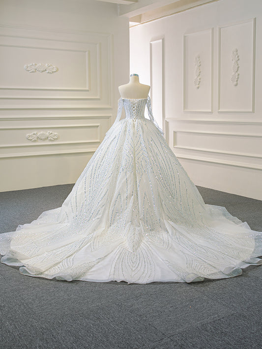 Luxury Model Sweetheart Neck Long Sleeve Ball Gown Wedding Dress 67131