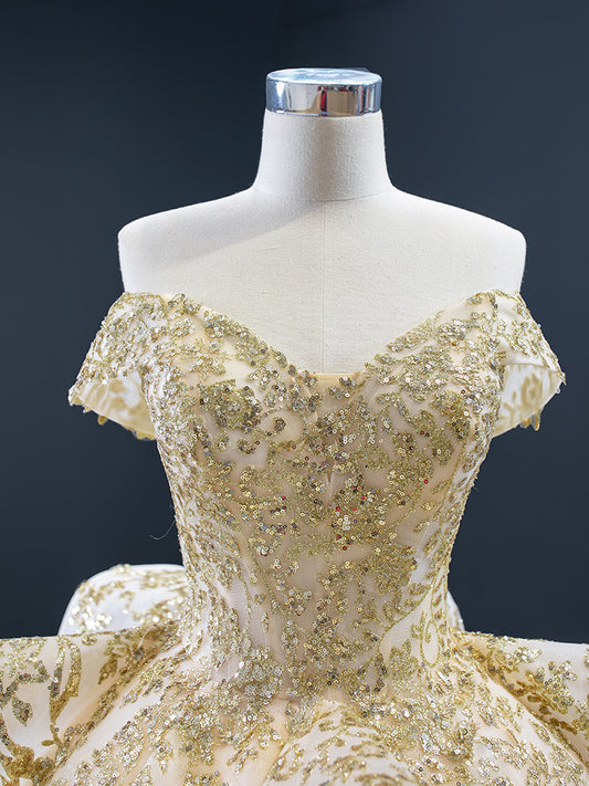 Luxury Model Champange Long Sequin Ball Gown Prom Dress 67159