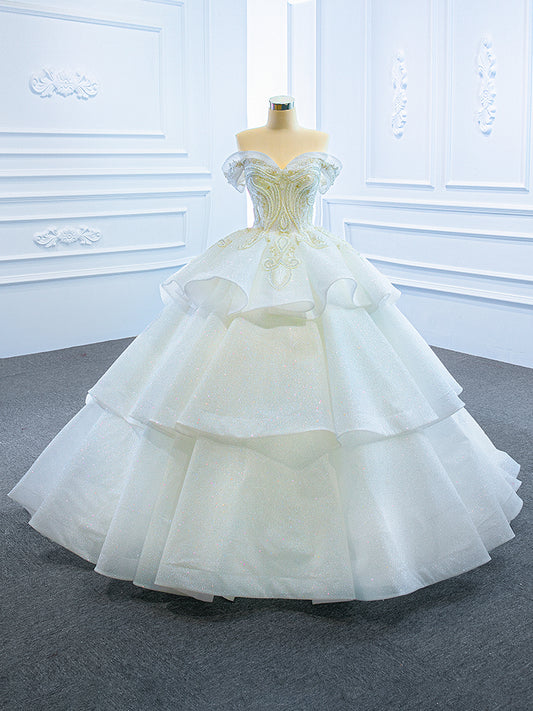 Luxury Model Off The Shoulder Ball Gown Long Wedding Dress 67166