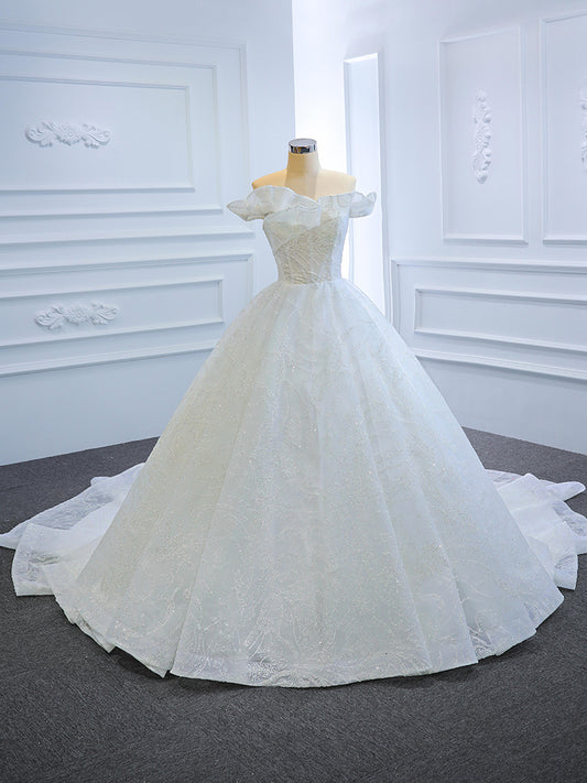 Luxury Model Ruffles Neck Ball Gown Sleeveless Wedding Dress 67170