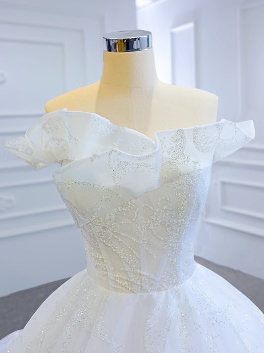 Luxury Model Ruffles Neck Ball Gown Sleeveless Wedding Dress 67170