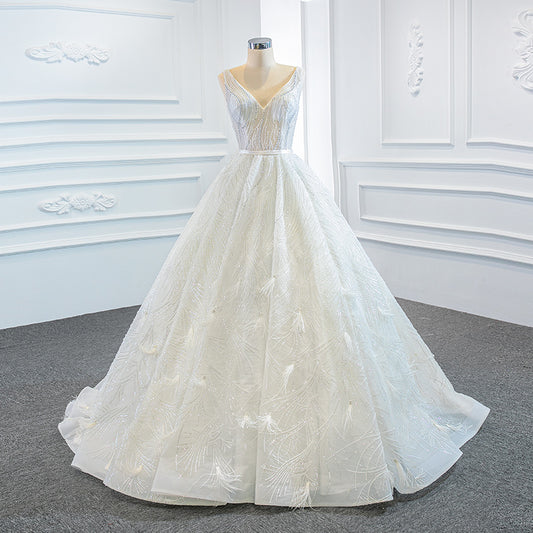Luxury Model V Neck Sleeveless A Line Long Wedding Dress 67178