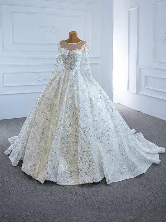Luxury Model Scoop Neck Long Sleeve Ball Gown Wedding Dress 67193