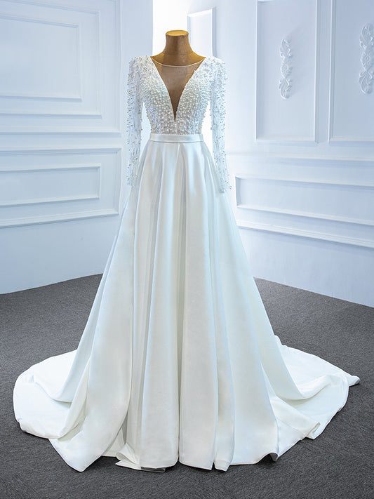 Luxury Model Scoop Neck Long Sleeve A Line Wedding Dress 67197