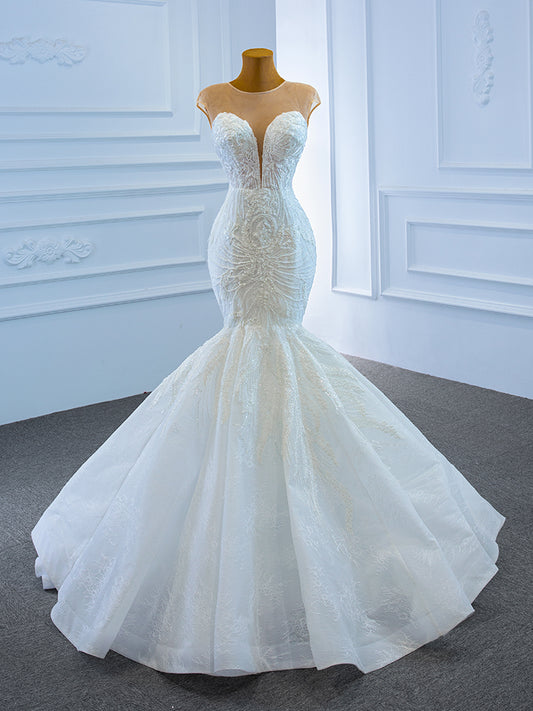 Luxury Model O Neck Sleeveless Long Mermaid Wedding Dress 67213