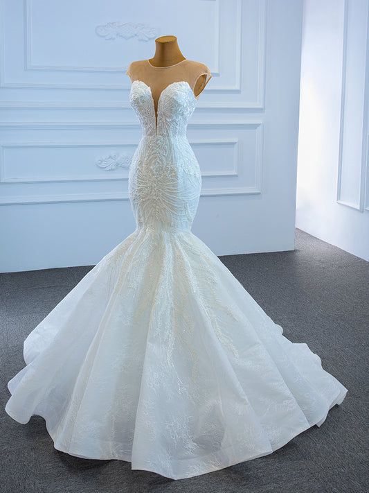 Luxury Model O Neck Sleeveless Long Mermaid Wedding Dress 67213
