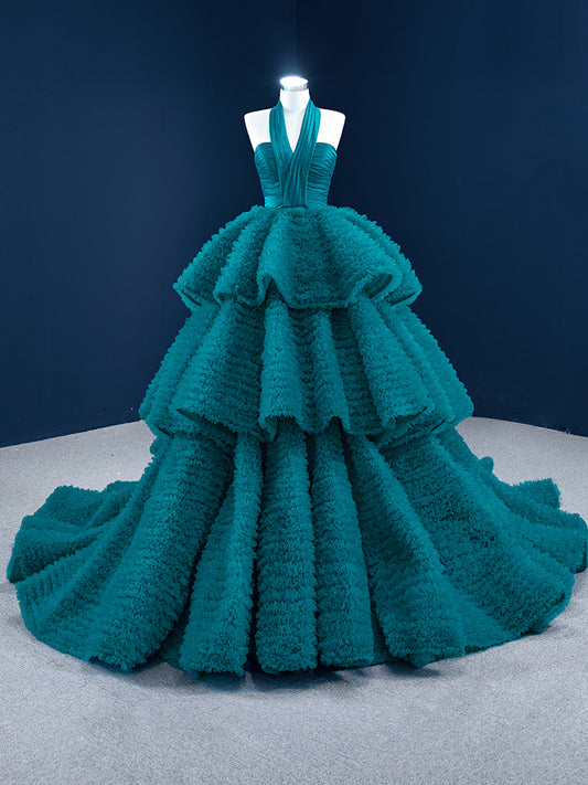 Luxury Model Holter Neck Tiered Tull Ball Gown Quinceanera Dress 67232