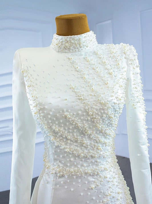 Luxury Model A Lot Of Pearls Long Sleeve Wedding Dress 67248