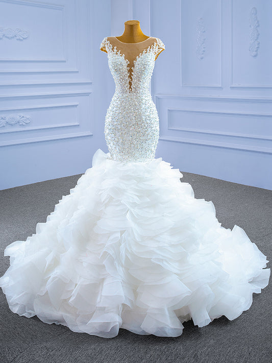 Luxury Model Scoop Neck Sleeveless Mermaid Wedding Dress 67291